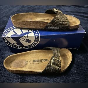 NWT | Birkenstock MADRID Leather insole / Snake Slide Sandals | 39sz